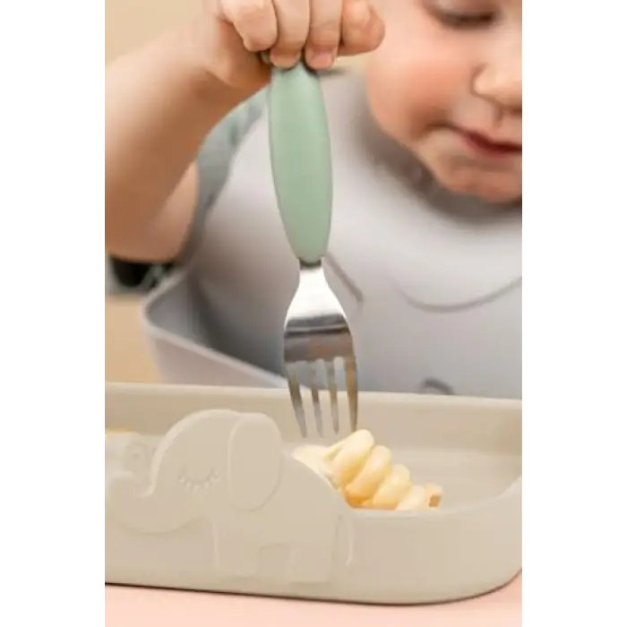 Silikon 3 Bölmeli Bebek Beslenme Tabağı, Bej