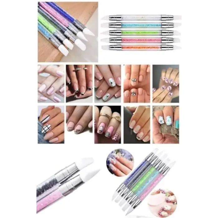 Simli 5li Silikon Nail Art Fırça Seti