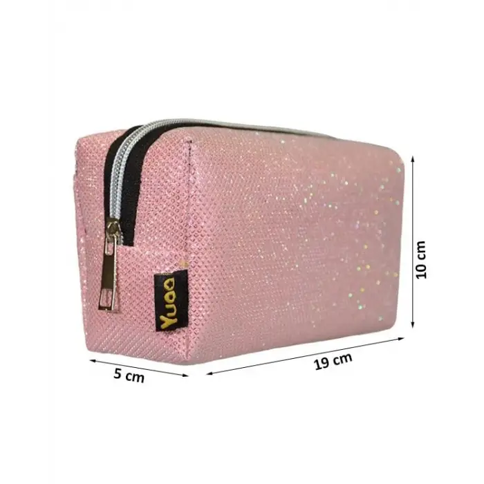 Simli Açık Pembe Makyaj Çantası