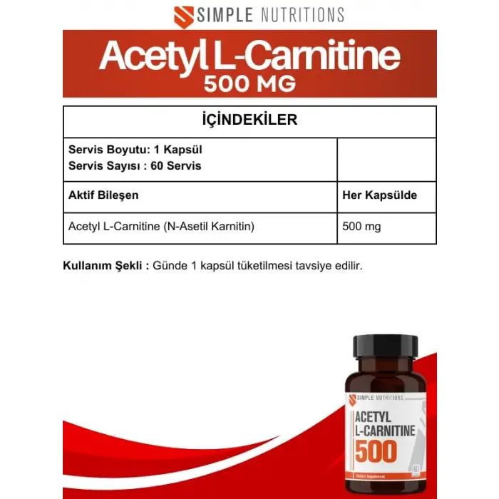 Simple Nutritions Acetyl L-Carnitine 500 mg 60 Kapsül