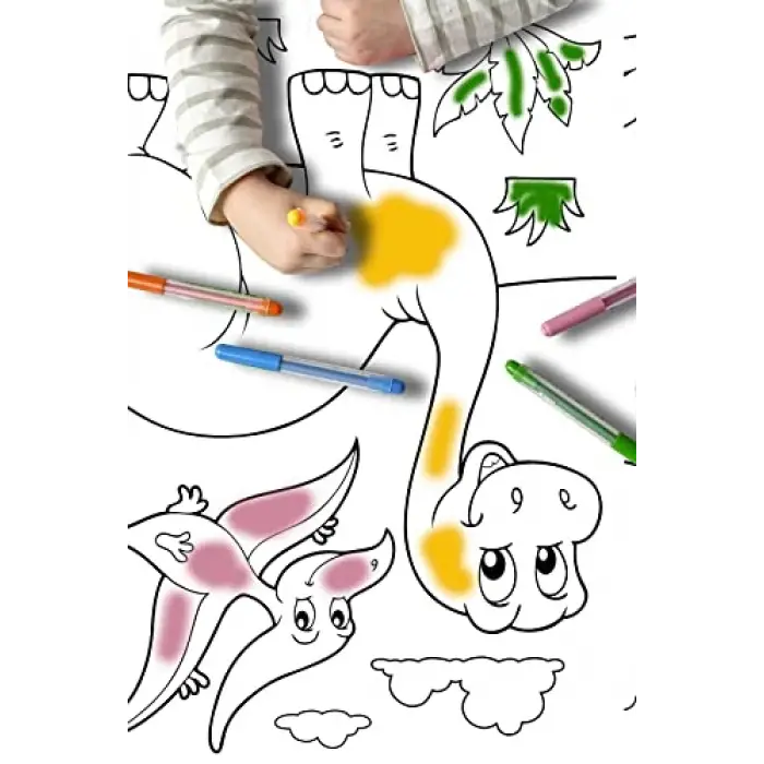 SinaTicaret Dinazorlar Devri Boyama Kağıdı Rulosu, 5 Metre x 45 cm, Sevimli Dinazorlar Temalı, Çocuklar İçin Eğitici ve Eğlenceli Aktivite