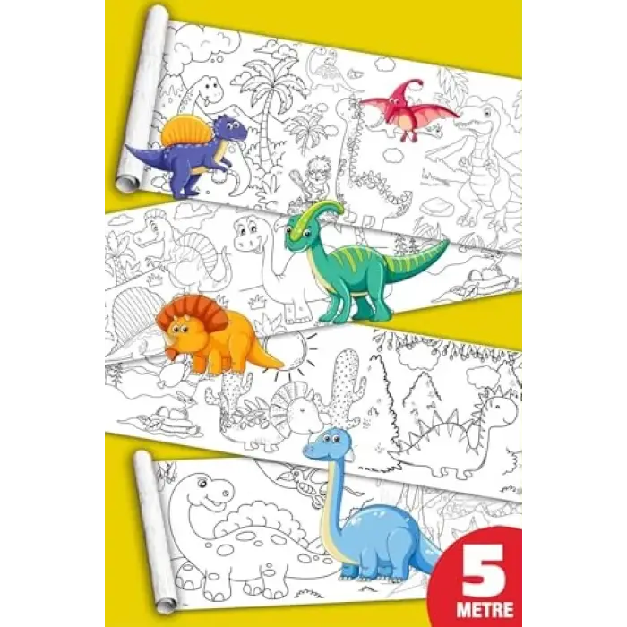 SinaTicaret Dinazorlar Devri Boyama Kağıdı Rulosu, 5 Metre x 45 cm, Sevimli Dinazorlar Temalı, Çocuklar İçin Eğitici ve Eğlenceli Aktivite