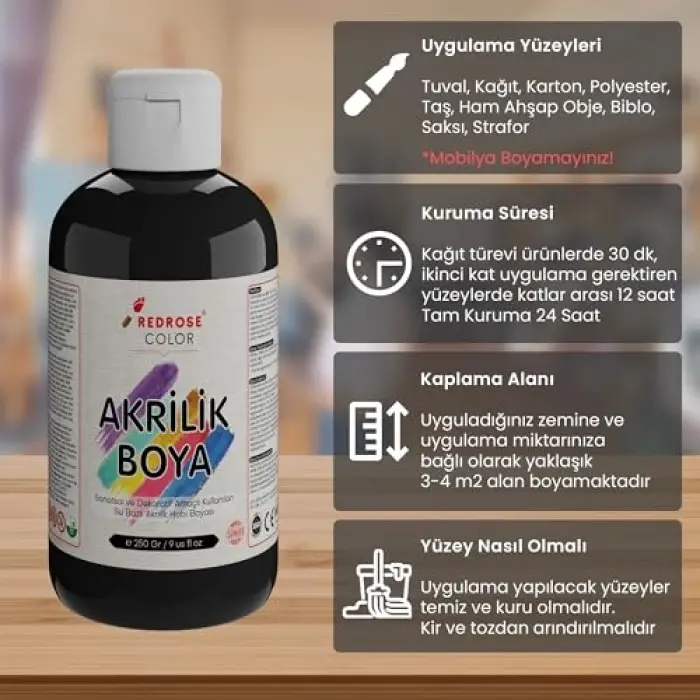 Siyah Akrilik Boya 250 gr