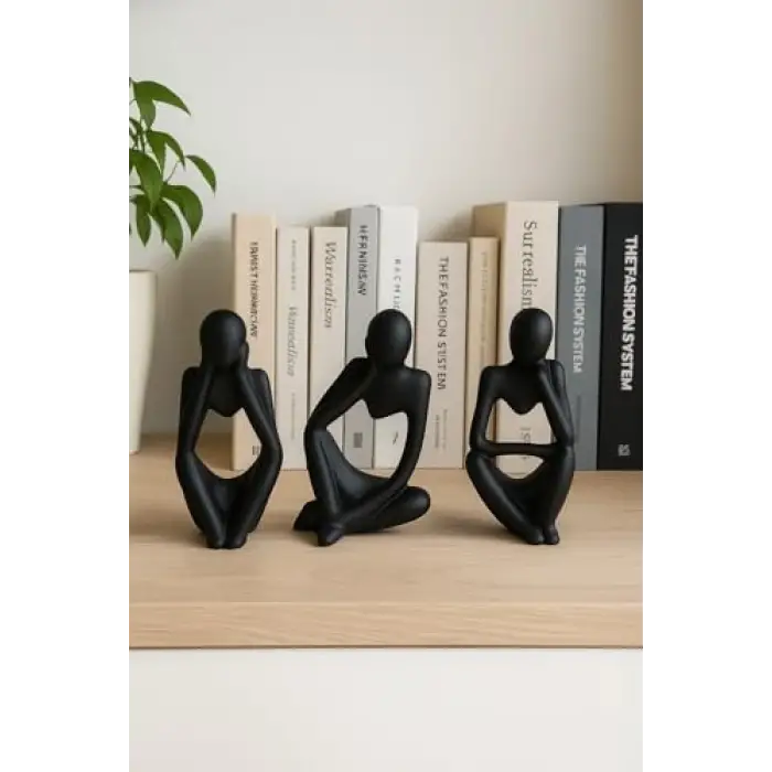 Siyah, el yapımı minimalist insan figürü seti, 3lü