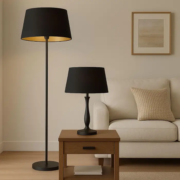 Siyah-Gold Konik Abajur Şapka, Üst 35 cm/Alt 40 cm Çap
