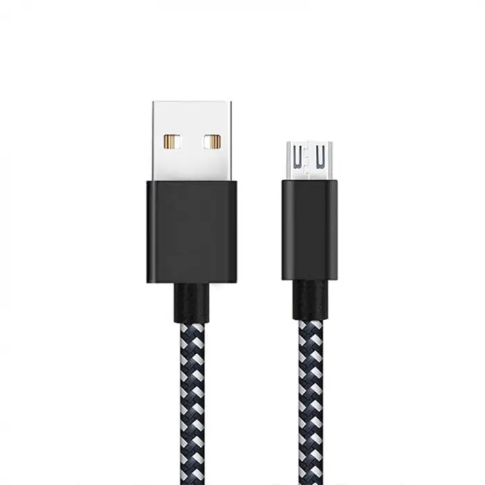 Siyah örgülü Micro USB hızlı şarj kablosu