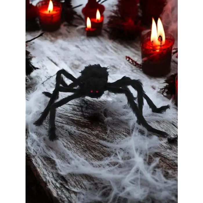 Siyah Peluş Örümcek Halloween Parti Dekoru, 75 cm