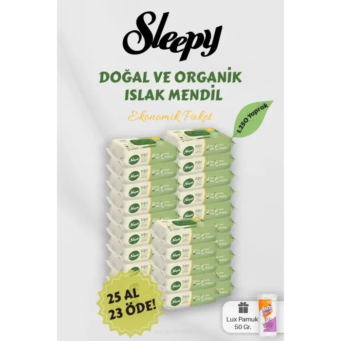 Sleepy Organik Islak Mendil 25 AL 23 Öde Hediyeli