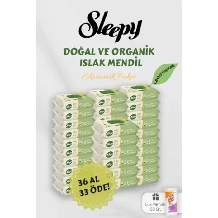 Sleepy Organik Islak Mendil 36 AL 33 Öde Hediyeli