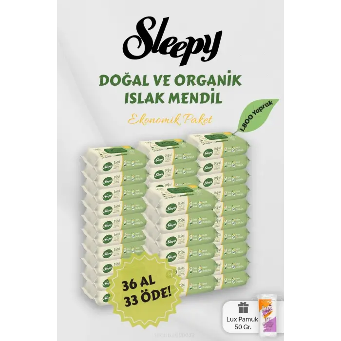 Sleepy Organik Islak Mendil 36 AL 33 Öde Hediyeli