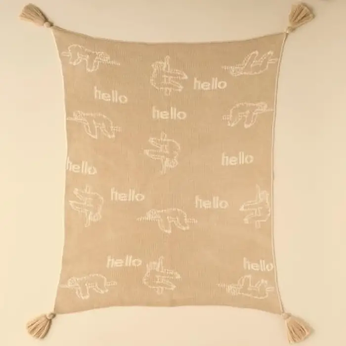 Sloth Hayvan Baskılı%100 Akrilik Battaniye, Bej, 100x120 cm