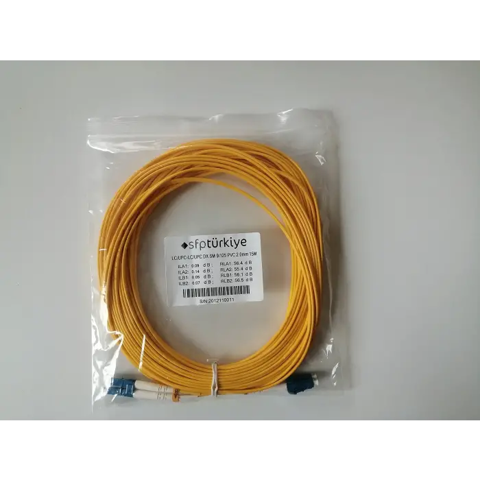 SM LC-LC DX fiber optik patch kablo, 15 metre