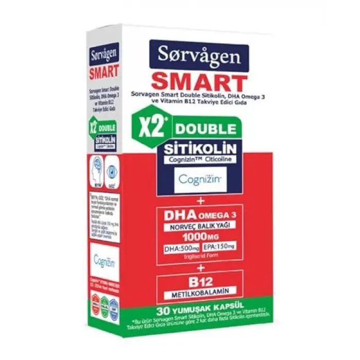 SMART DOUBLE SİTİKOLİN (250 mg), DHA OMEGA 3 VE B12 (30 Kapsül)