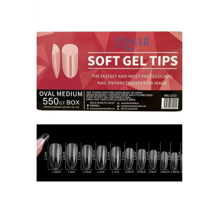 Soft Gel Tips Oval Medium, 550li Protez Tırnak Clear