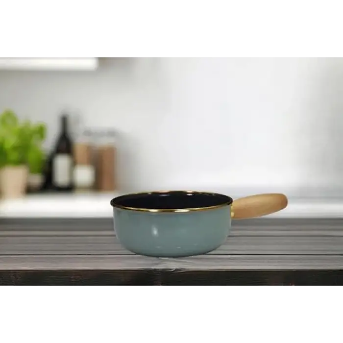 Soft Green Emaye Ahşap Kulplu Mini Tava