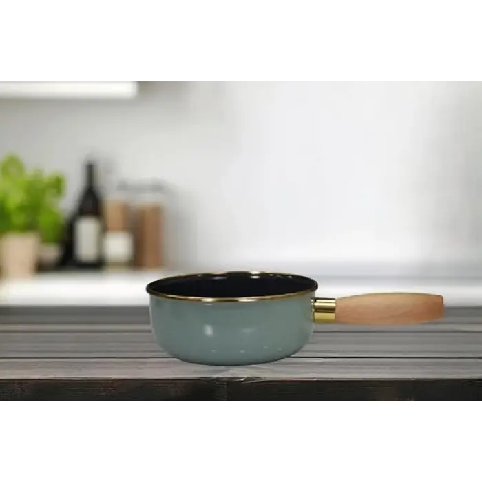 Soft Green Emaye Ahşap Kulplu Mini Tava