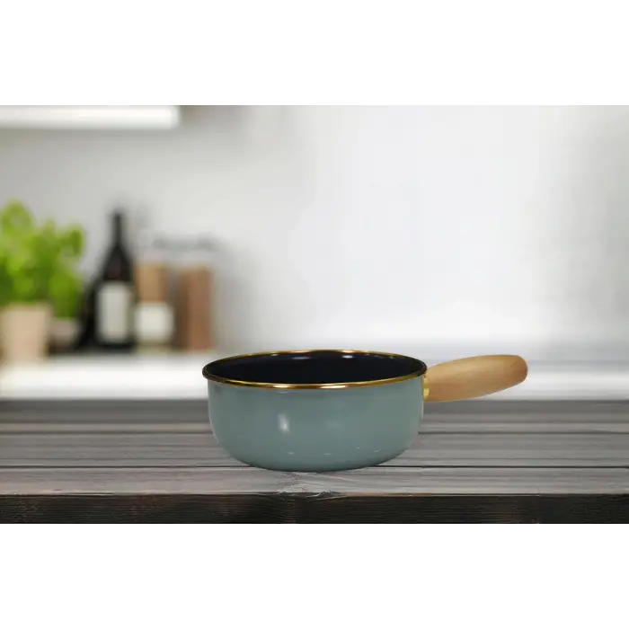 Soft Green Emaye Ahşap Kulplu Mini Tava