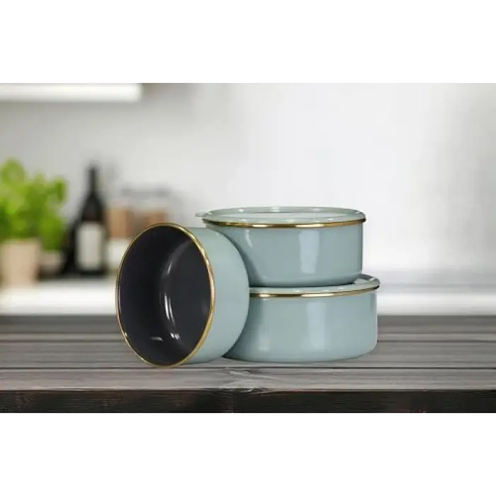 Soft Green Emaye Üçlü Saklama Seti
