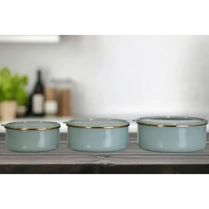 Soft Green Emaye Üçlü Saklama Seti