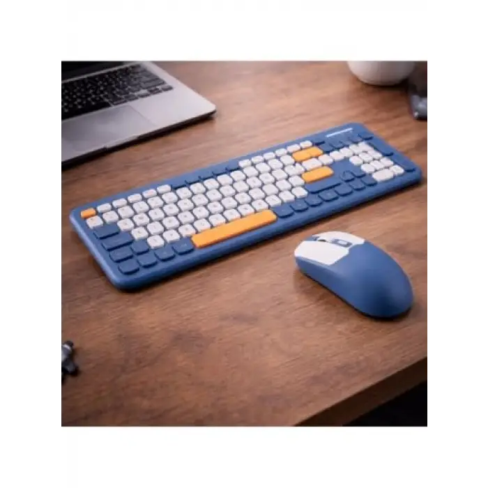 Soft Touch Kablosuz Klavye Mouse Set Mavi Smk-687