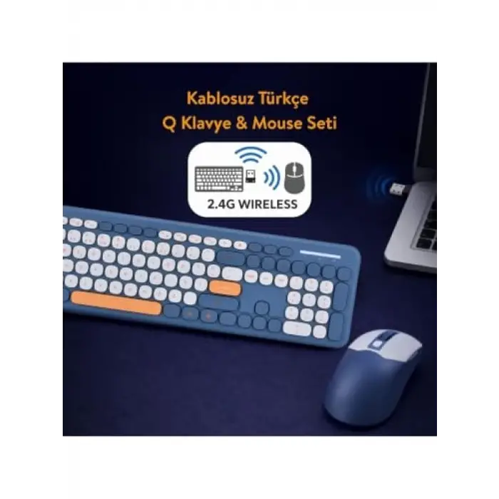Soft Touch Kablosuz Klavye Mouse Set Mavi Smk-687