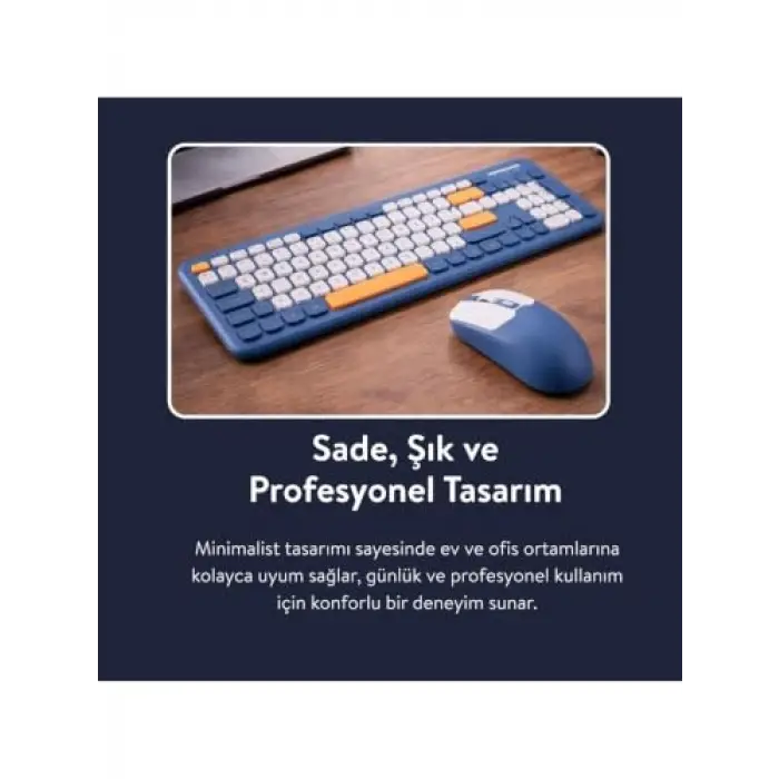 Soft Touch Kablosuz Klavye Mouse Set Mavi Smk-687