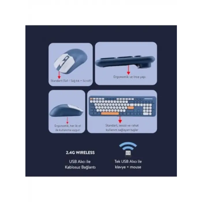 Soft Touch Kablosuz Klavye Mouse Set Mavi Smk-687