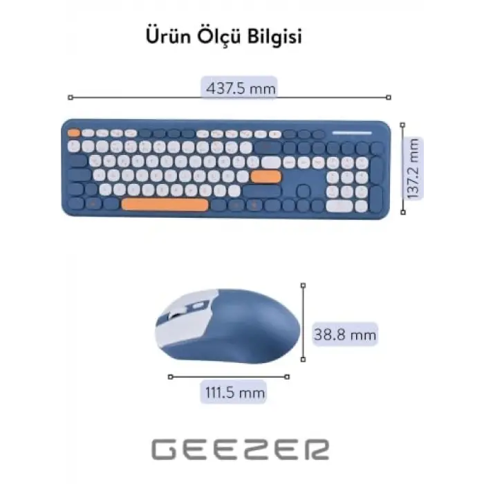 Soft Touch Kablosuz Klavye Mouse Set Mavi Smk-687