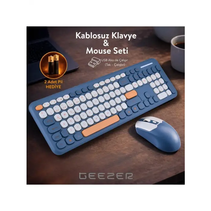Soft Touch Kablosuz Klavye Mouse Set Mavi Smk-687