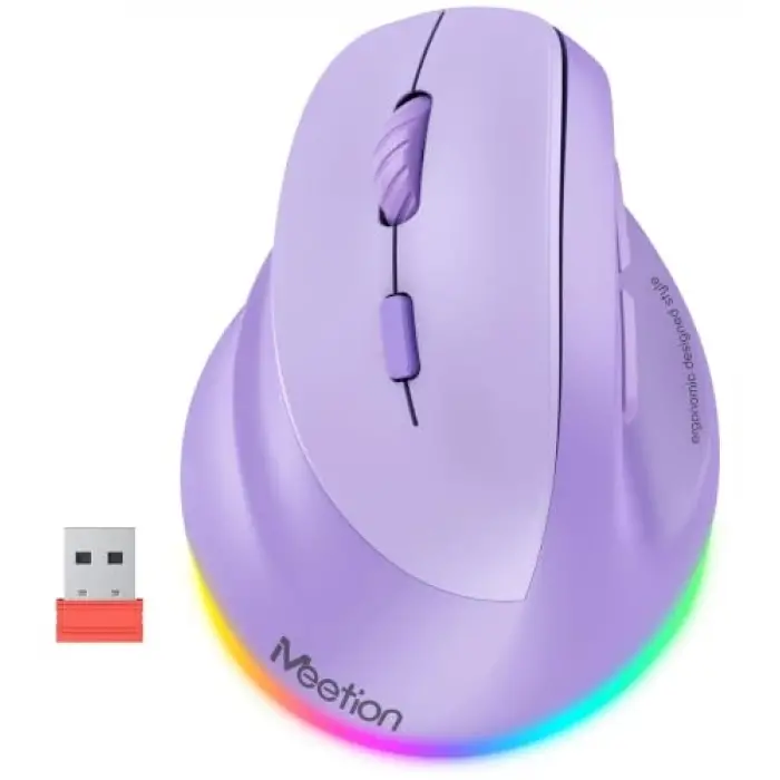 Solak Kablosuz Ergonomik Dikey Fare, Şarj Edilebilir -Mor