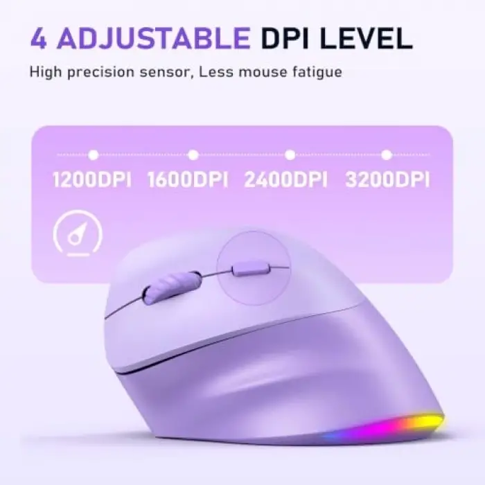 Solak Kablosuz Ergonomik Dikey Fare, Şarj Edilebilir -Mor