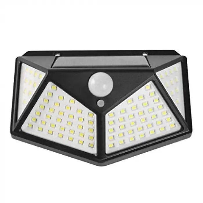 Solar lamba, 100 LED, Pır hareket sensörlü, dış duvar lambası, IP65, bahçe ve teras, 1 adet