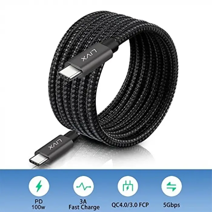 Solid 100W 5A Type C to Type C Hızlı Şarj ve Data Kablosu Halat Örgülü Space Gray MBT (2 Metre)