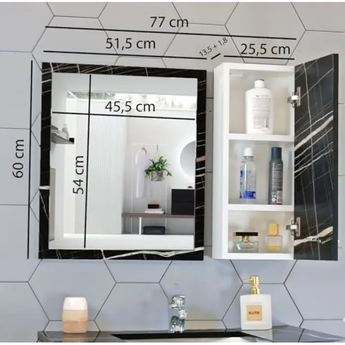 Sonata Siyah Mdf Üst Modül, 80 Cm Aynalı Banyo Dolabı