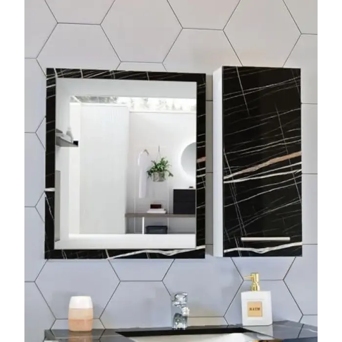 Sonata Siyah Mdf Üst Modül, 80 Cm Aynalı Banyo Dolabı