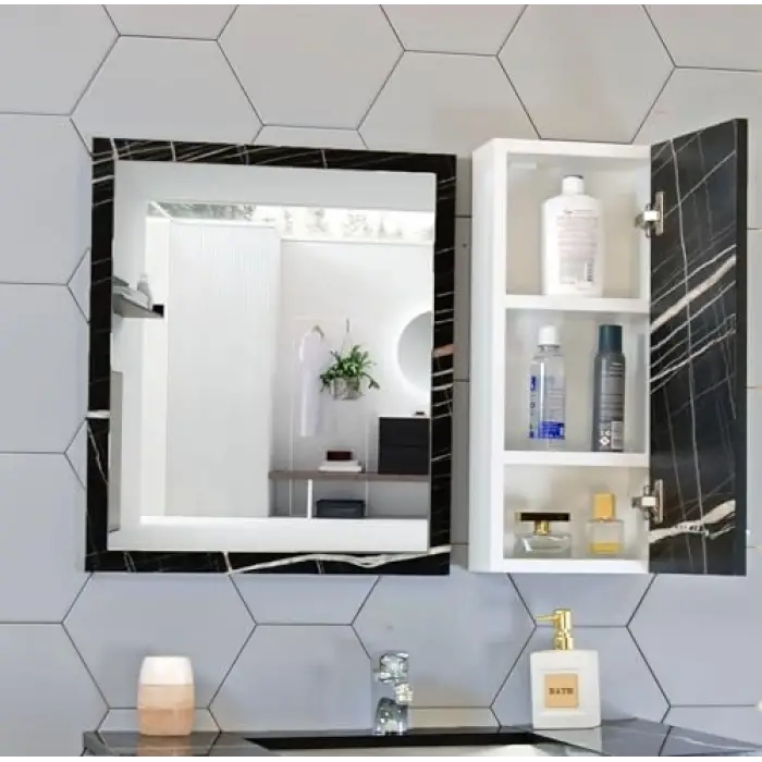 Sonata Siyah Mdf Üst Modül, 80 Cm Aynalı Banyo Dolabı