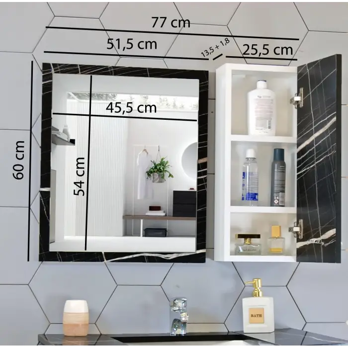 Sonata Siyah Mdf Üst Modül, 80 Cm Aynalı Banyo Dolabı