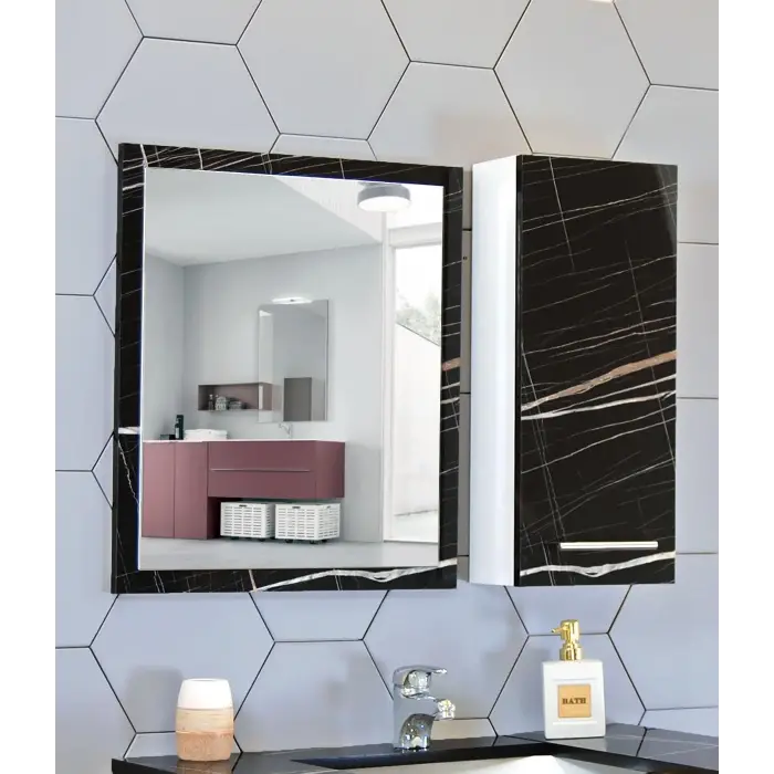 Sonata Siyah Mdf Üst Modül, 80 Cm Aynalı Banyo Dolabı