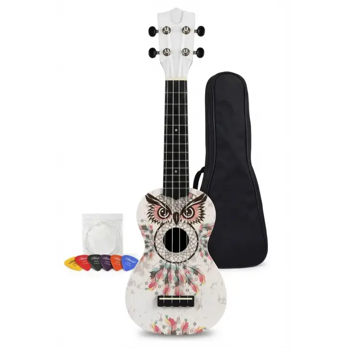 Soprano Ukulele Baykuş Desen Kapak