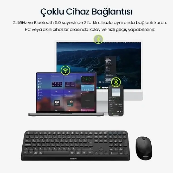 SPT6407 Bluetooth Kablosuz Türkçe Q Klavye Mouse Seti, Siyah