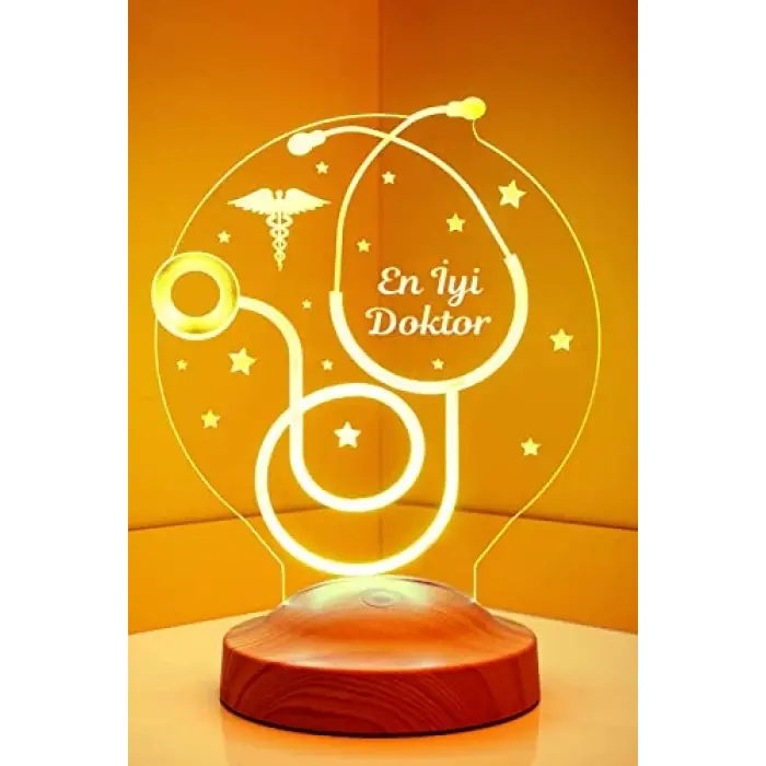Stetoskop Figürlü 3D LED Lamba, Doktor Hediyesi