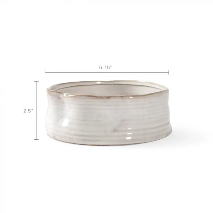 Stoneware Evcil Hayvan Mama Kabı, Orta, Nervürlü Beyaz (501005)