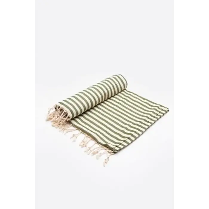 Stripe Double Yüz Havlusu,Haki