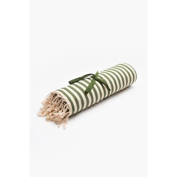 Stripe Double Yüz Havlusu,Haki