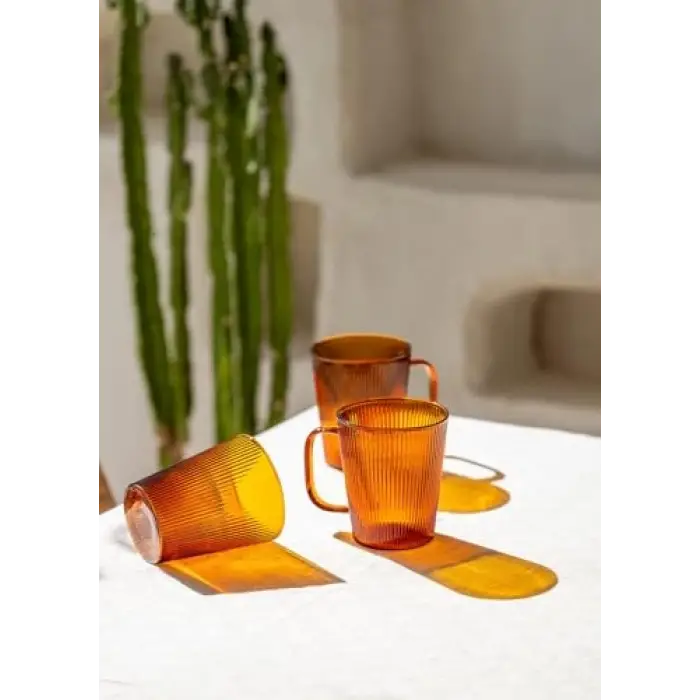 Striped Borosilikat Cam Kupa Amber 400 ml