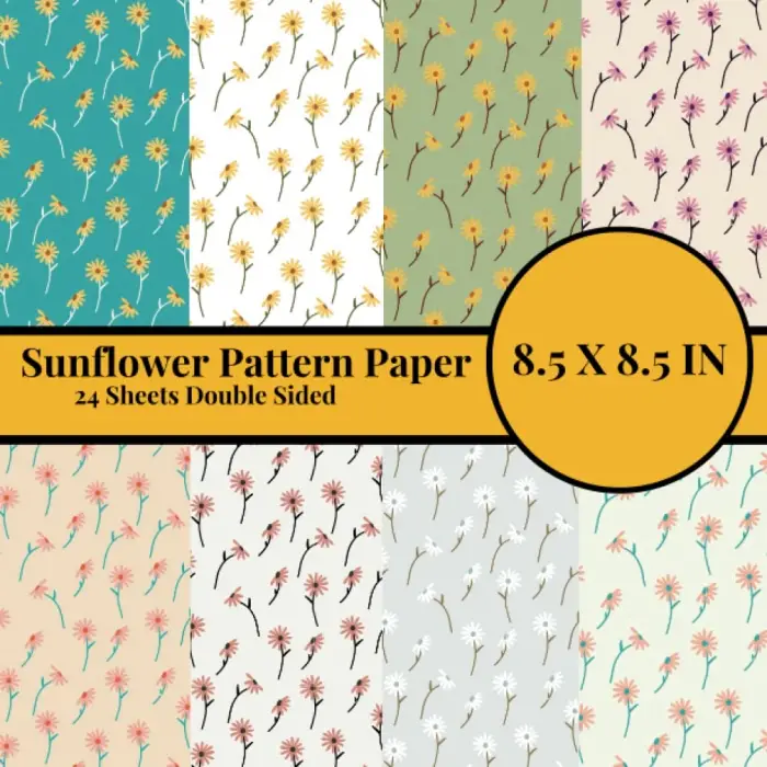 Sunflower Pattern Paper: 24 Sheets Double Sided, 8.5 X 8.5 IN