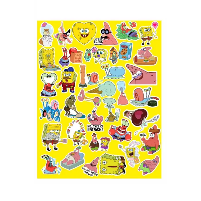 Sünger Bob Kare Şort Seri 4 Sticker Telefon Laptop Notebook Tablet Defter Matara Stiker Etiket