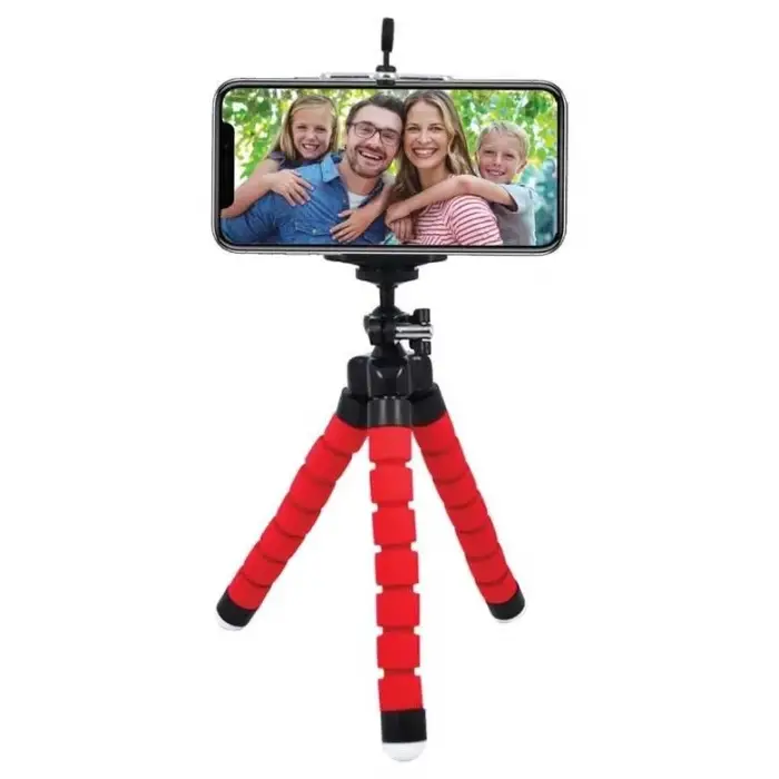 Süngerli, Elastik ve Sabit, Dönebilen Tripod (Kırmızı)
