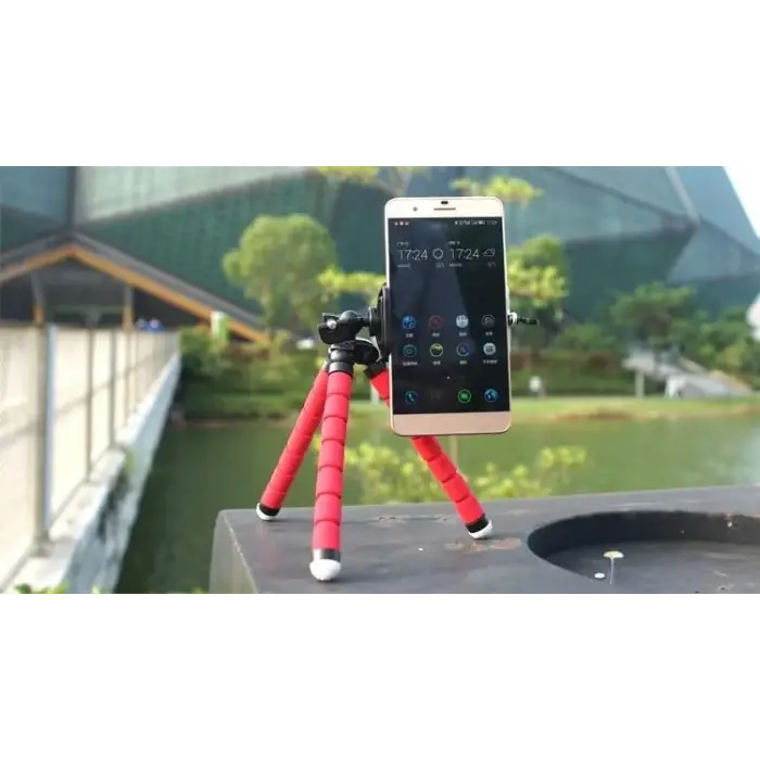Süngerli, Elastik ve Sabit, Dönebilen Tripod (Kırmızı)