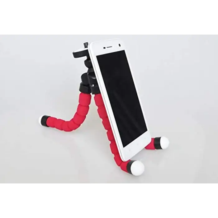 Süngerli, Elastik ve Sabit, Dönebilen Tripod (Kırmızı)